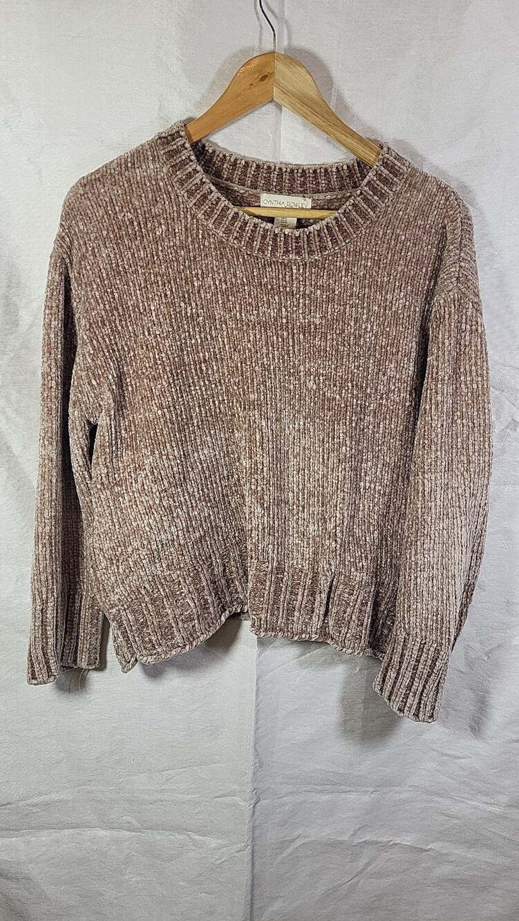Y2k Cynthia Rowley Tan Chenille Knit Crewneck Sweater, M